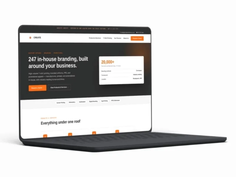 Create website shown on a laptop