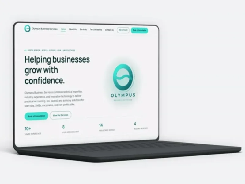 Olympus Business Services website shown on a laptop