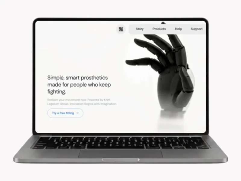 Prosthetics brand website shown on a laptop